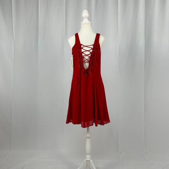 Vintage Red Mini Dress Sleeveless Party Birthday Short Never Worn Charm Size 12 - Picture 2 of 6